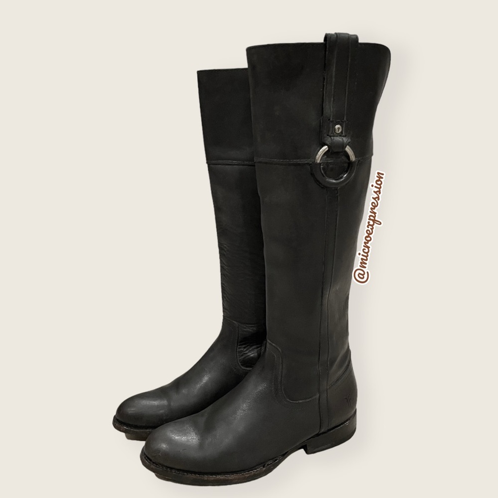 $389 Frye Jamie Ring Tall Distressed Stone Black Leather Knee High Zip Up Boot - Picture 8 of 14